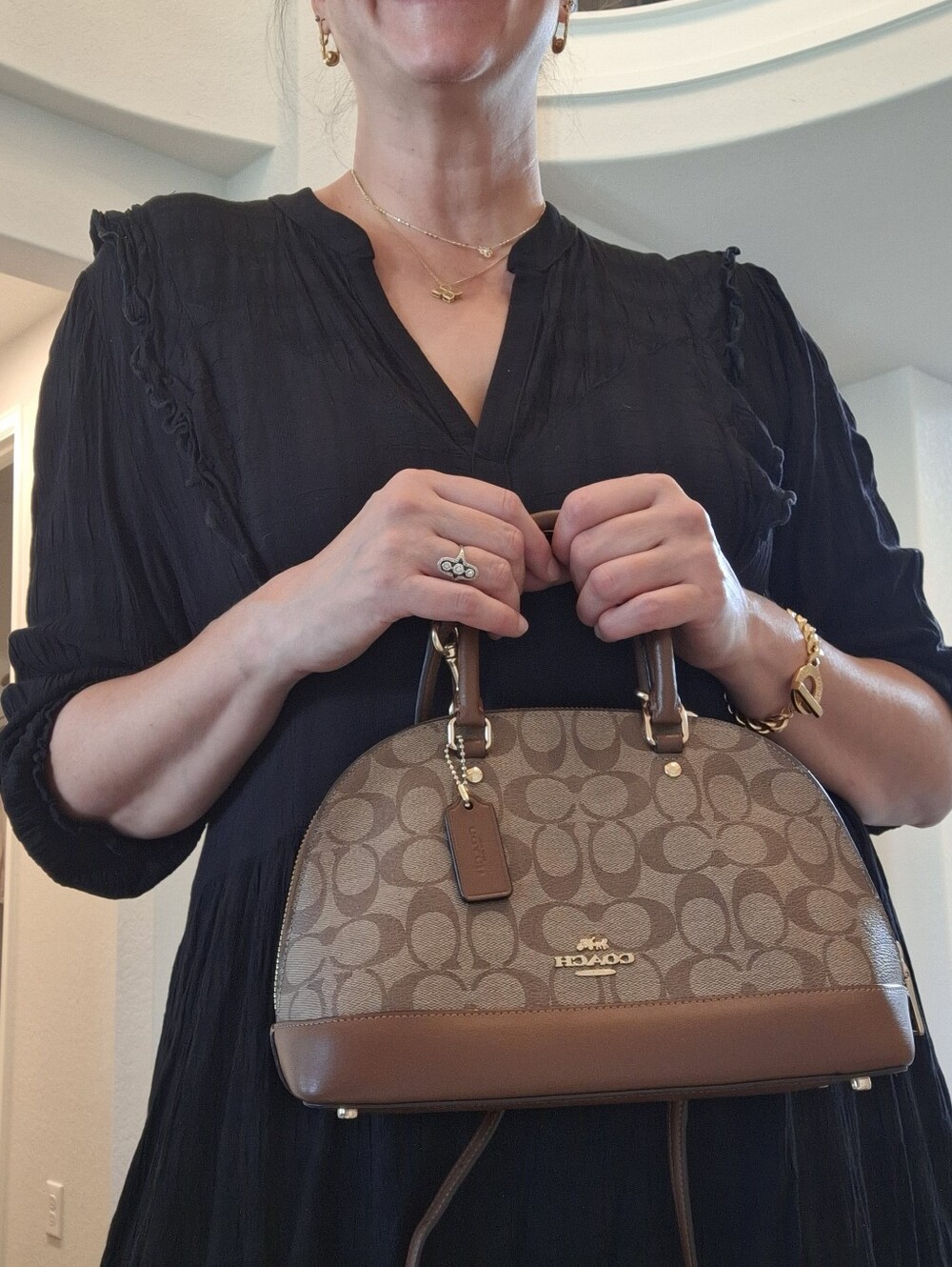 Coach Signature Monogram Dome Bolide Bag Brown Leather & Canvas